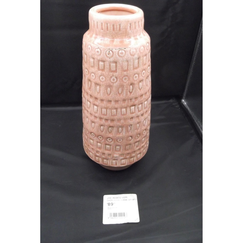 Jamie Young Ceramic Vase Set Textured Pattern Handcrafted Rustic Decor Markings